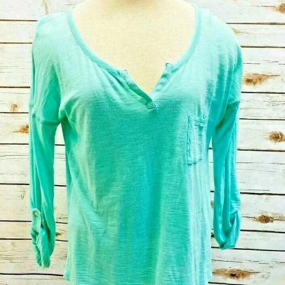 Express Tops - EXPRESS Women Long Sleeve Pullover V-Neck Green Casual Shirt Size Small Petite